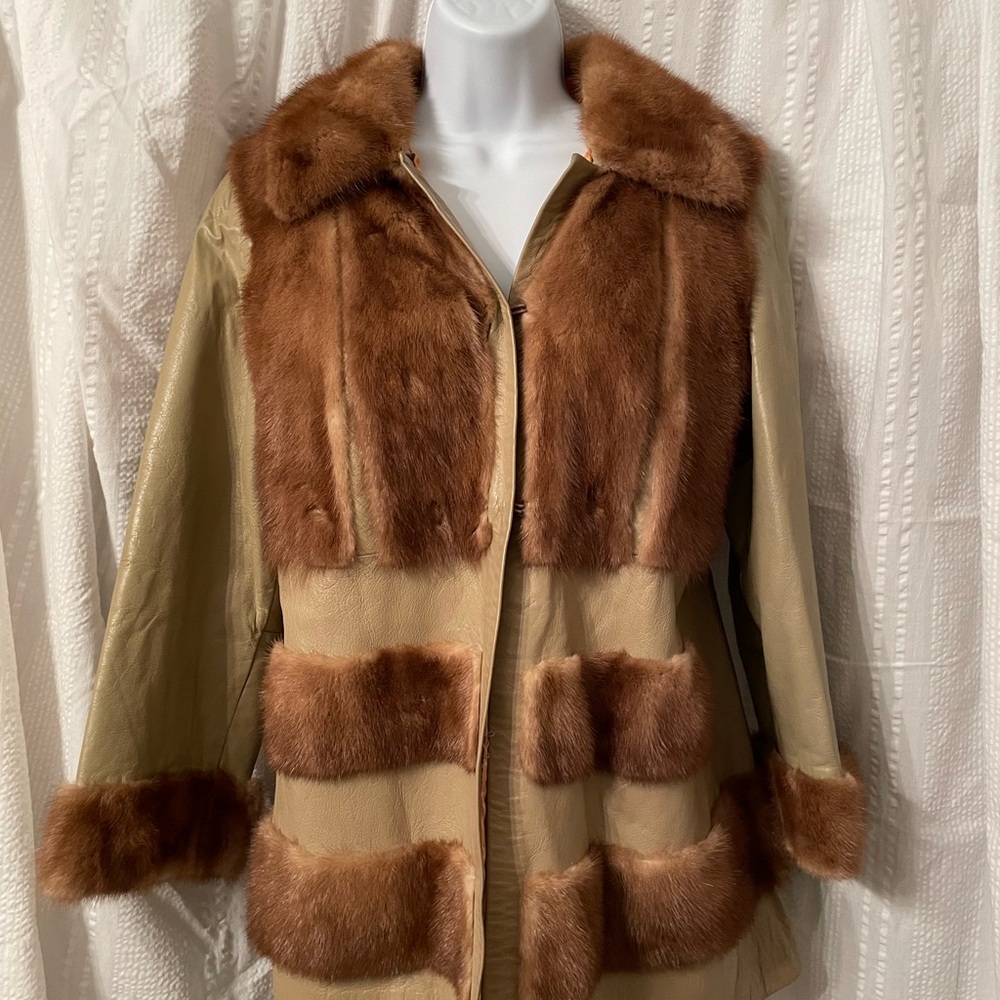 Vintage Bensky Furs Leather & Mink Coat Jacket Size Small or Medium